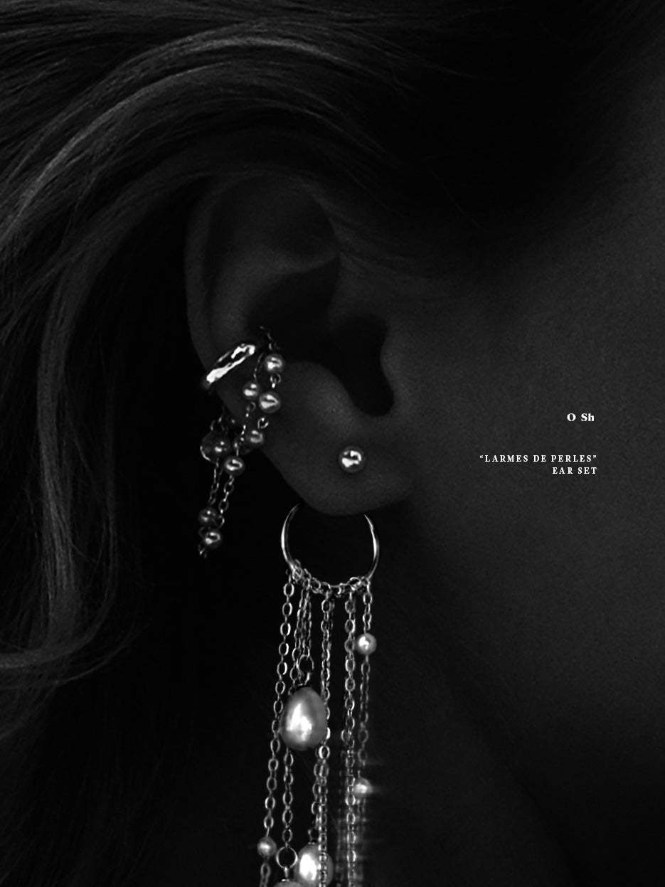 "LARMES DE PERLES" EAR SET SILVER