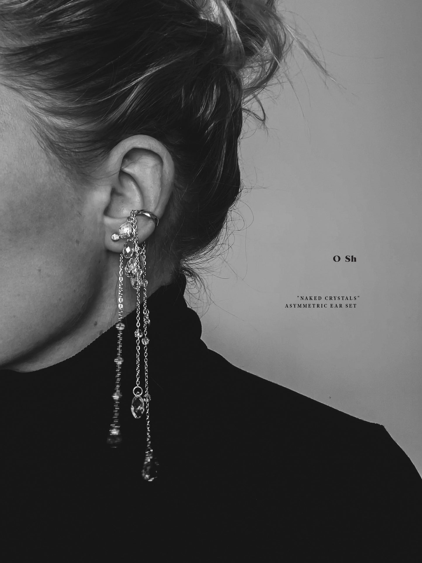 "NAKED CRYSTALS" ASYMMETRICAL EAR SET SILVER