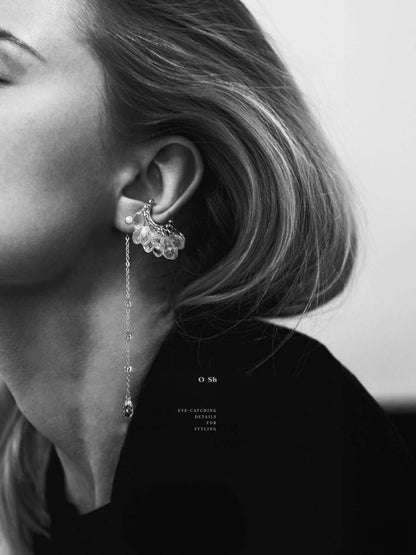 "NAKED CRYSTALS" ASYMMETRICAL EAR SET SILVER