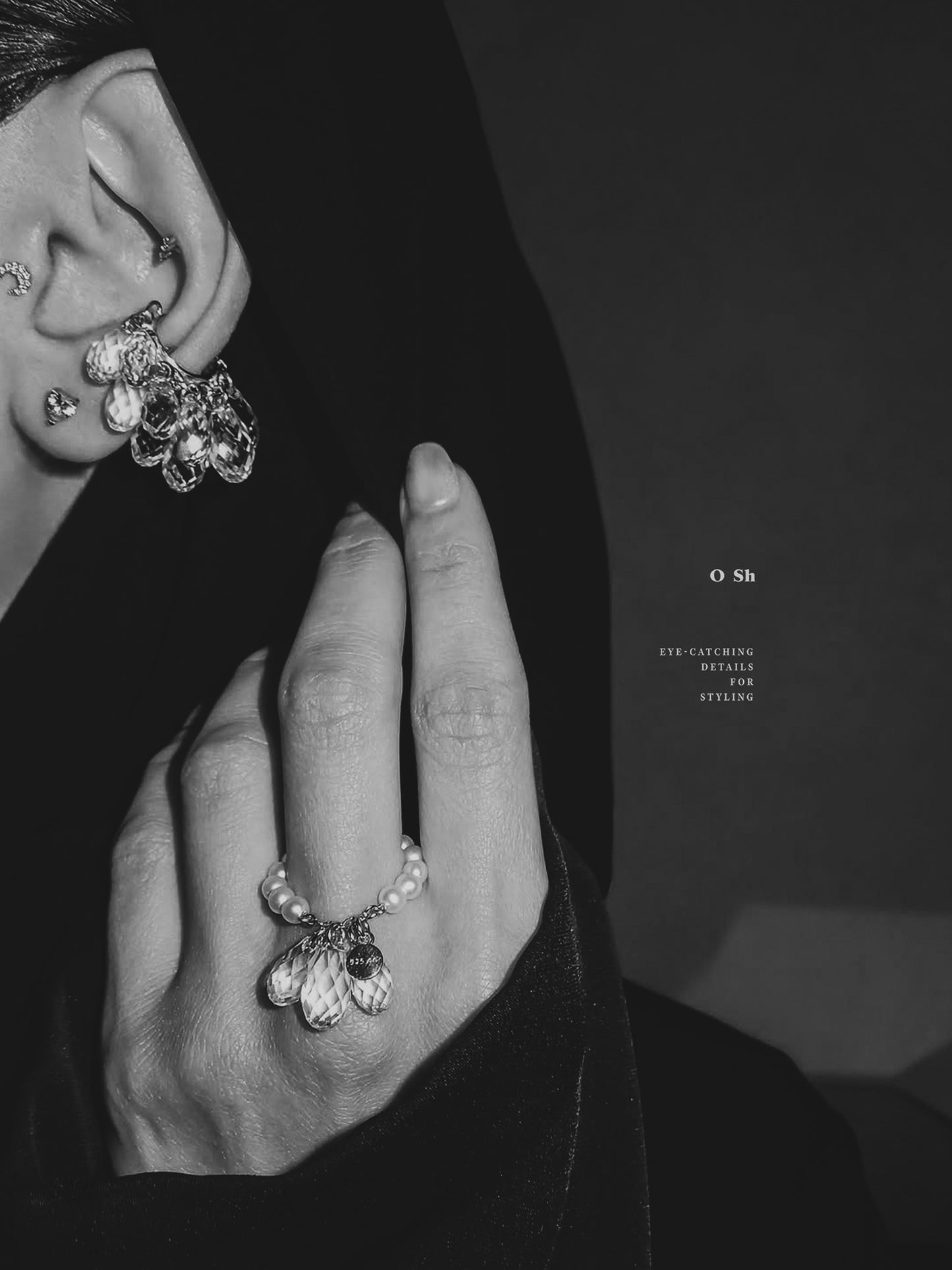 "WET - NAKED CRYSTALS" EAR CUFFS SET SILVER