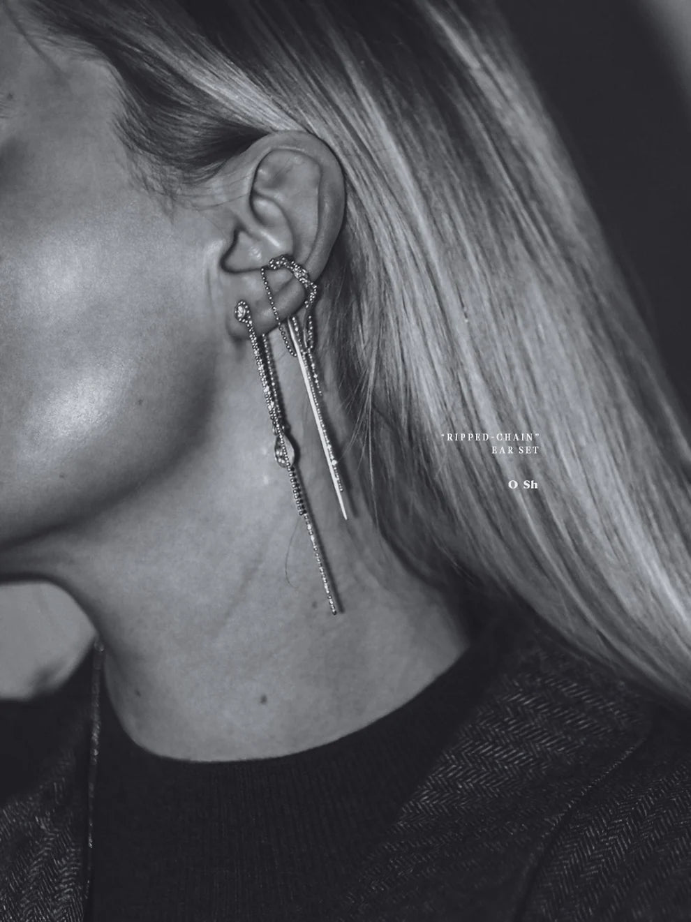 "RIPPED-CHAIN" EAR SET VERMEIL