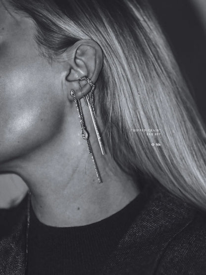 "RIPPED-CHAIN" EAR SET VERMEIL