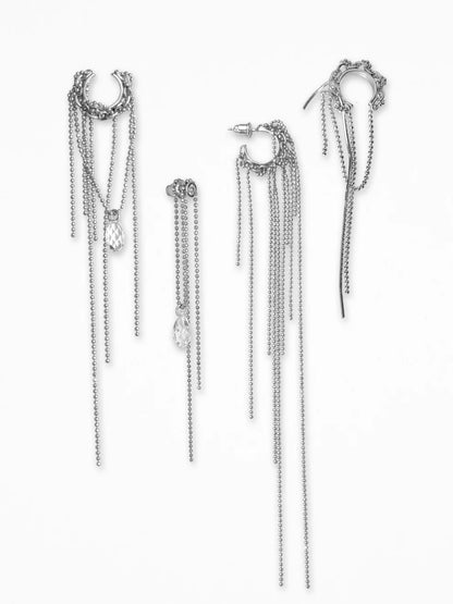 "RIPPED-CHAIN" EAR SET SILVER