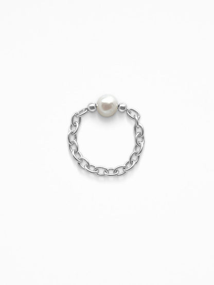 SINGLE PEARL CHAIN RING SILVER